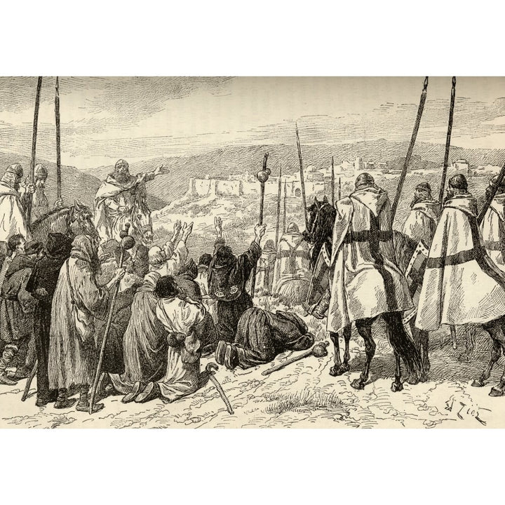 Pilgrims Under Escort Of Knights Templars In Sight Of Jerusalem In The 14Th Century. Poster Print Image 1