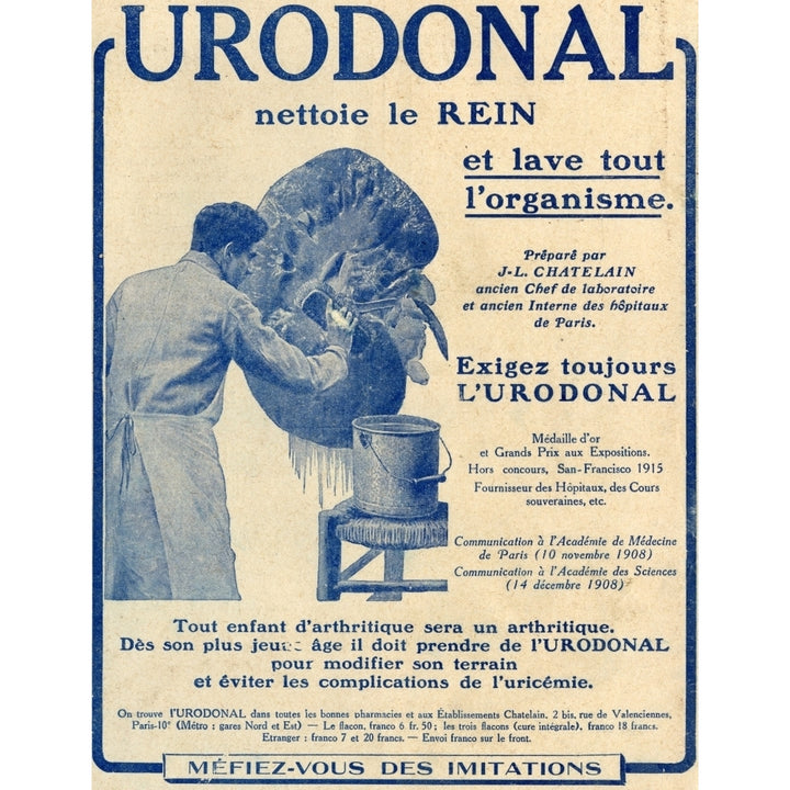 French Advertisement C.1916 For Urodonal A Kidney Cleanser. Poster Print Image 2