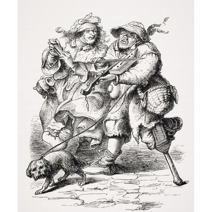 Beggar Playing The Fiddle And His Wife Accompanying Him With Bones Copy Of An Old Engraving Of The Seventeenth Century 1 Image 2