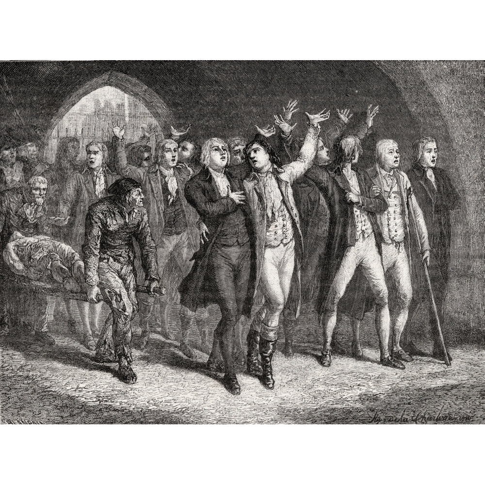 The Girondins Leaving The Revolutionary Tribunal 1793. Engraved By Blanpain Image 1