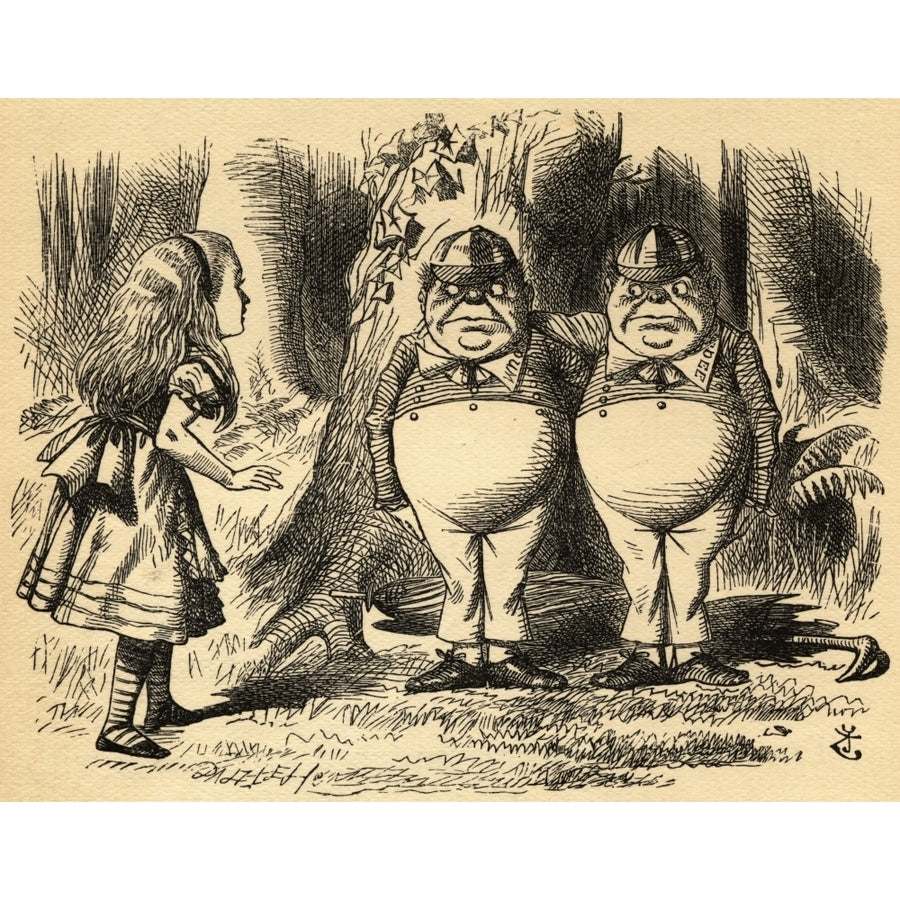 Alice With Tweedledum And Tweedledee. Illustration By Sir John Tenniel Image 1