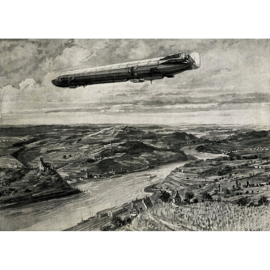 Zeppelin Airship In Flight Over The Rhine Circa.1900. From A Print By R. Kn_tel. Poster Print Image 1