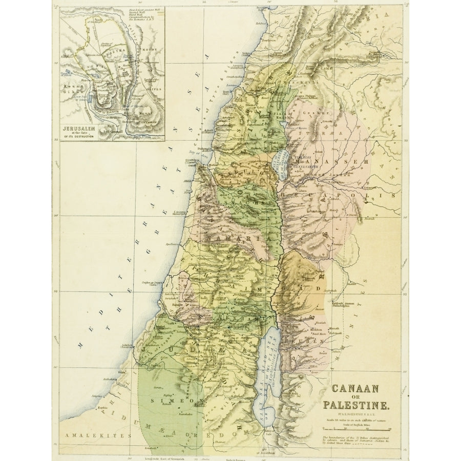 19Th Century Map Of Canaan Or Palestine. Engraved And Printed In 1869 By W.andA.K.Johnston. by Ken Welsh / Design Pics Image 1