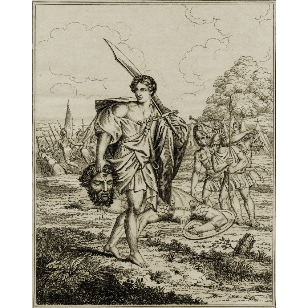 David With Head Of Goliath. 18Th Century Print From A Painting By Carlo Image 2