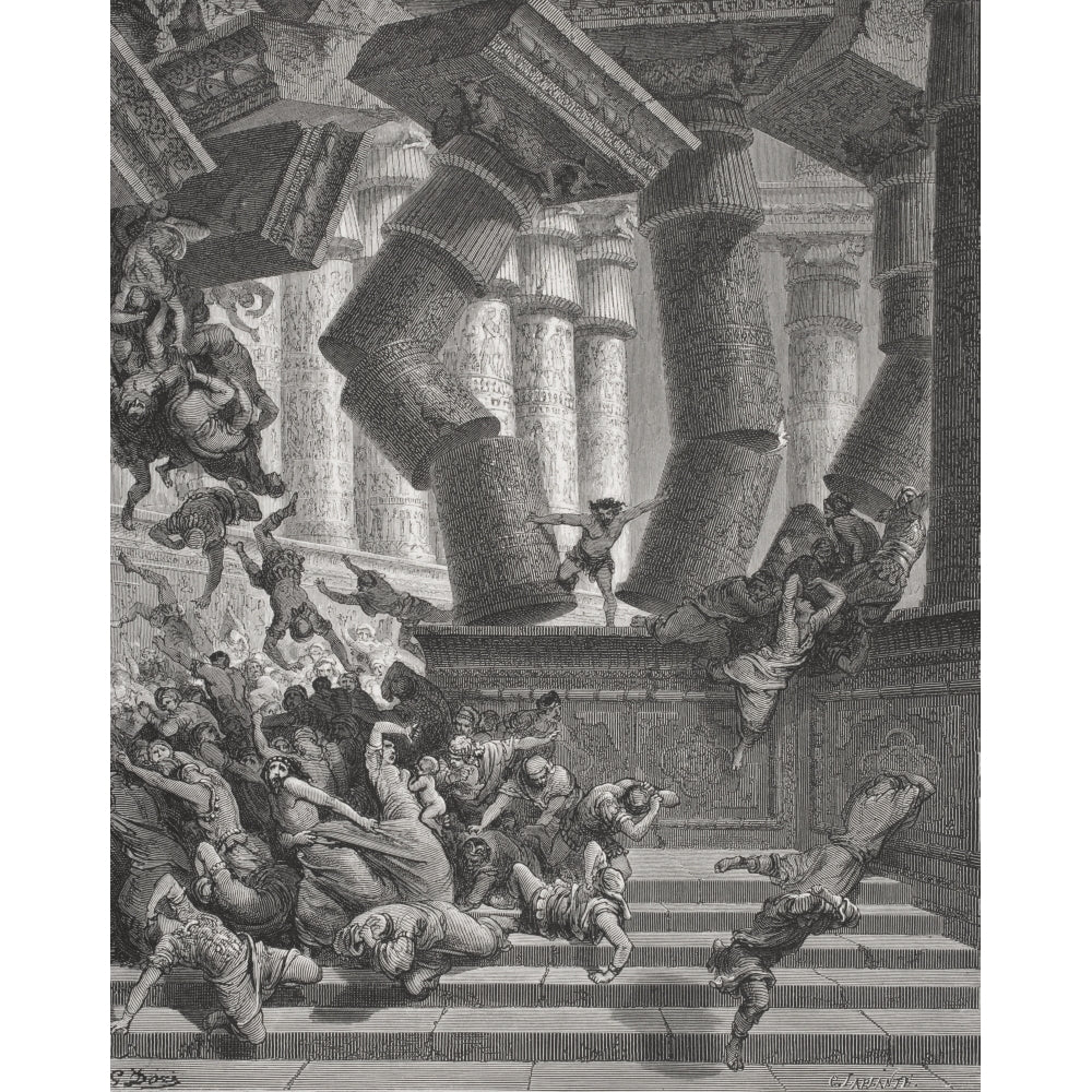 Engraving From The The Dore Bible Illustrating Judges Xvi 28 To 30 Death Of Samson By Gustave Dore 1832-1883 French Arti Image 1