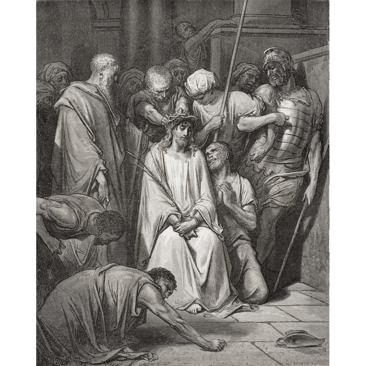 Engraving From The Dore Bible Illustrating Matthew Xxvii 29 And 30 The Crown Of Thorns By Gustave Dore 1832-1883 French Image 1