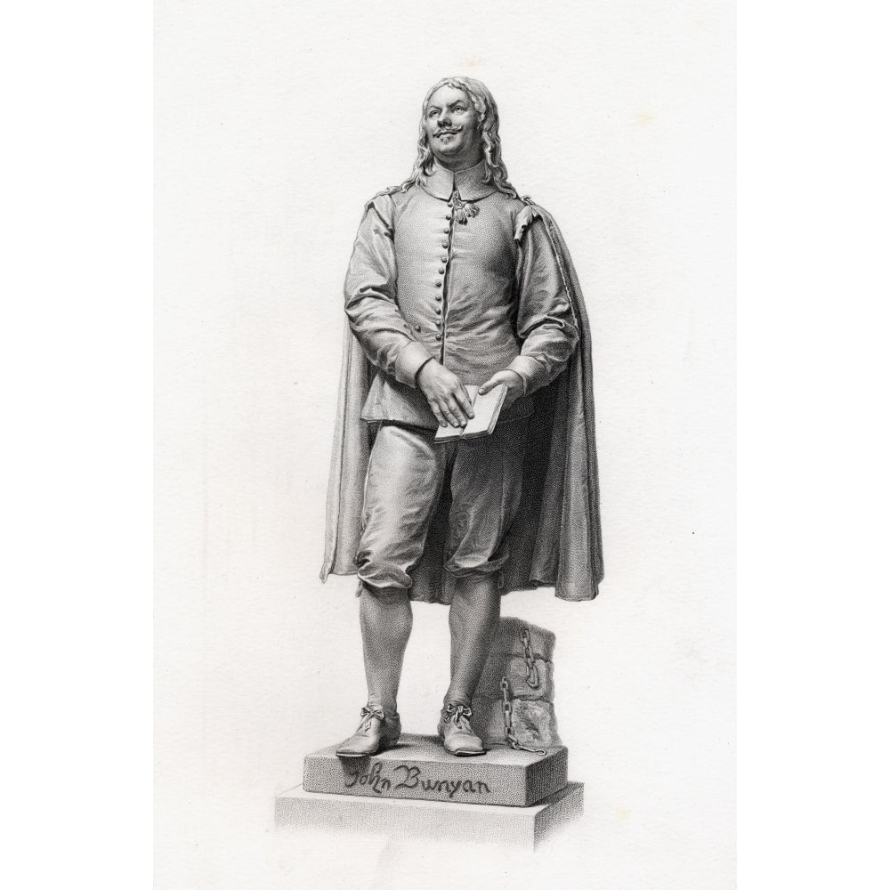 John Bunyan 1628-1688 Author Of the Pilgrims Progress Engraved By HBalding From The Statue By JE Boehm C1876 12 x 18 Image 1