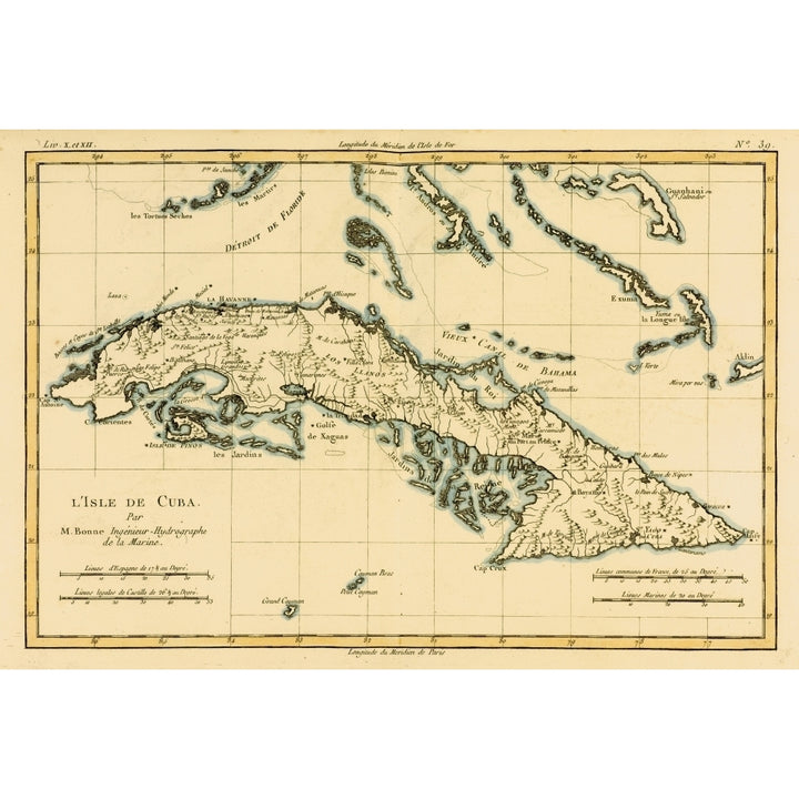 Map Of Cuba Circa. 1760. From _Atlas De Toutes Les Parties Connues Du Globe Terrestre By Cartographer Rigobert Bonne. Image 1