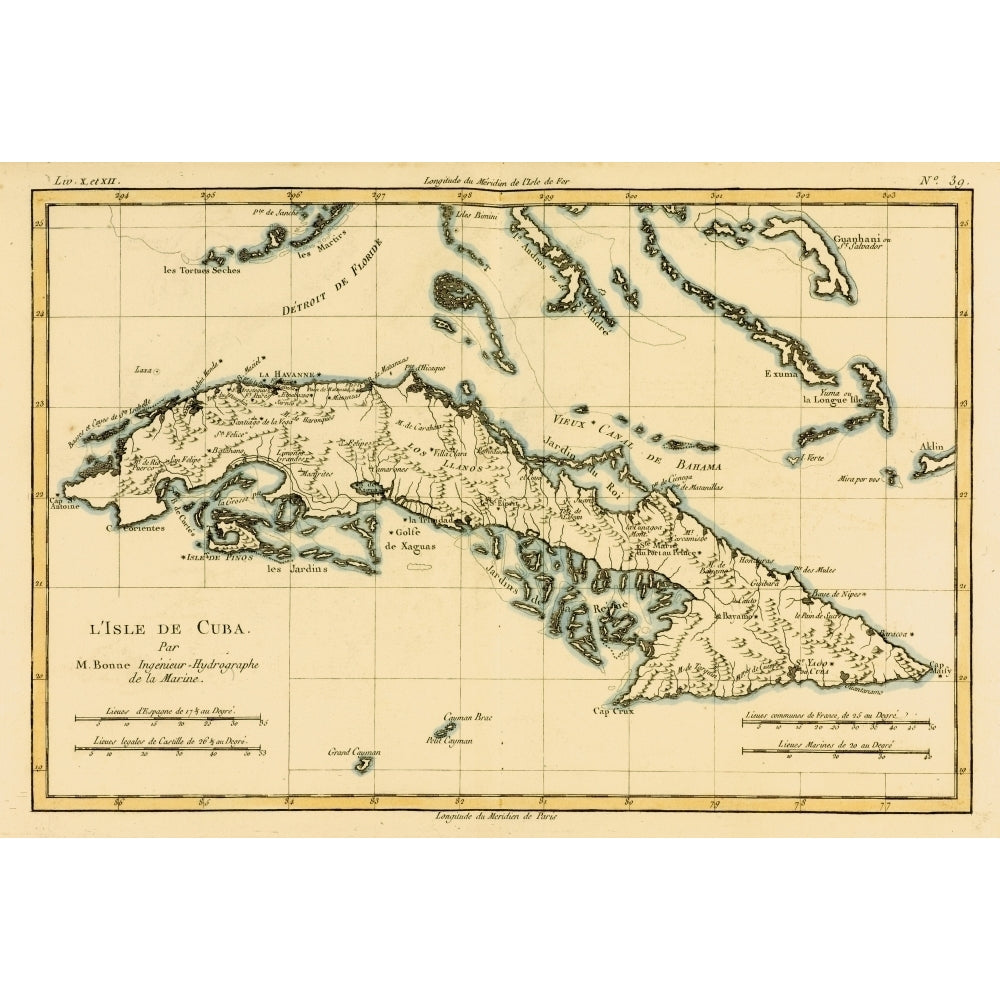 Map Of Cuba Circa. 1760. From _Atlas De Toutes Les Parties Connues Du Globe Terrestre By Cartographer Rigobert Bonne. Image 2