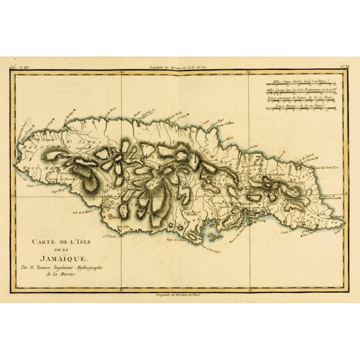 Map Of Jamaica Circa.1760. From _Atlas De Toutes Les Parties Connues Du Globe Terrestre By Cartographer Rigobert Bonne Image 1