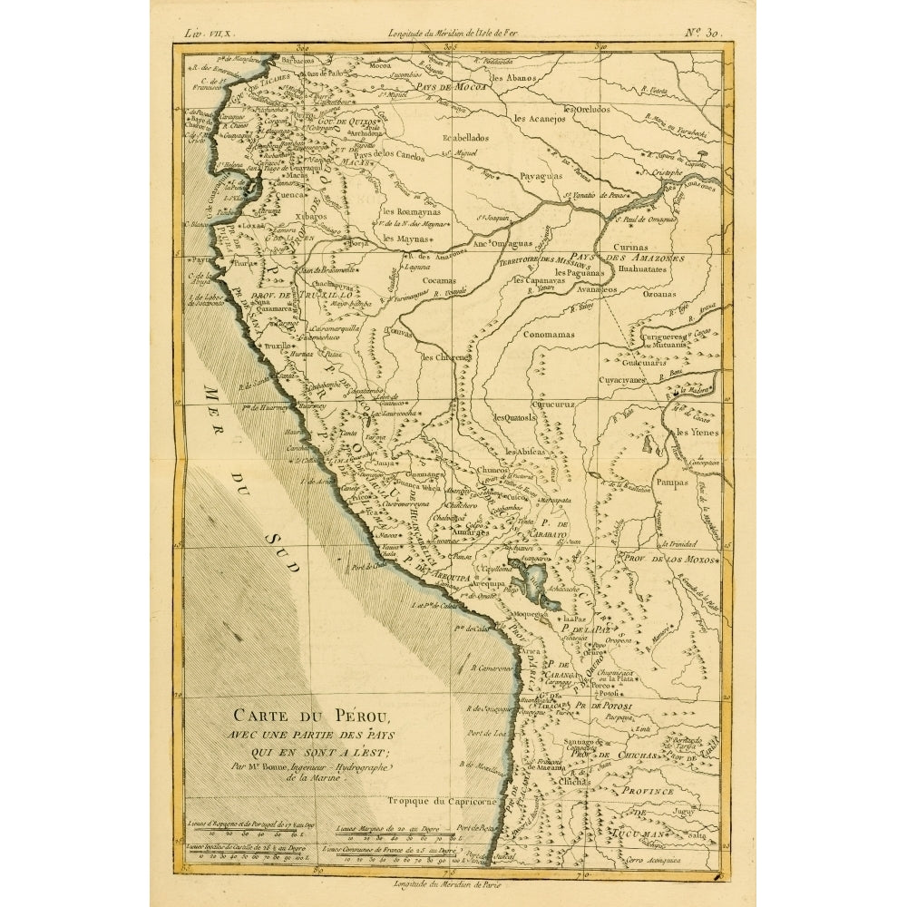 Map Of Peru Circa.1760. From _Atlas De Toutes Les Parties Connues Du Globe Terrestre By Cartographer Rigobert Bonne. Image 1