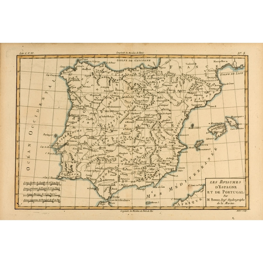 Map Of Spain And Portugal Circa. 1760. From _Atlas De Toutes Les Parties Connues Du Globe Terrestre By Cartographer R Image 1