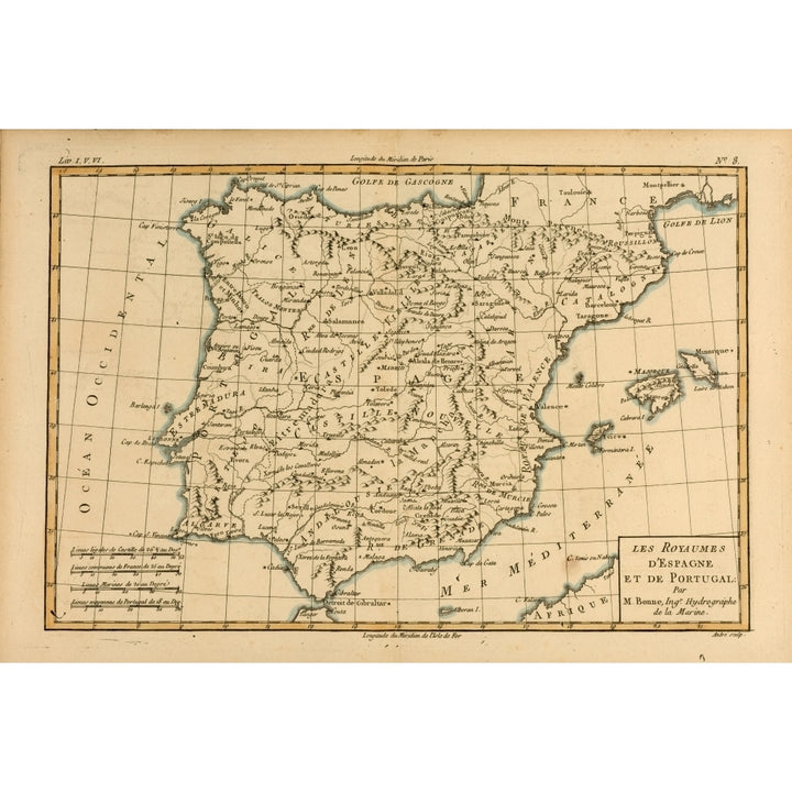 Map Of Spain And Portugal Circa. 1760. From _Atlas De Toutes Les Parties Connues Du Globe Terrestre By Cartographer R Image 2