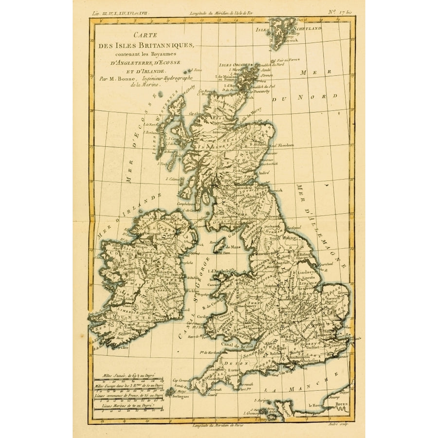 Map Of The British Isles Circa.1760. From _Atlas De Toutes Les Parties Connues Du Globe Terrestre By Cartographer Rig Image 1