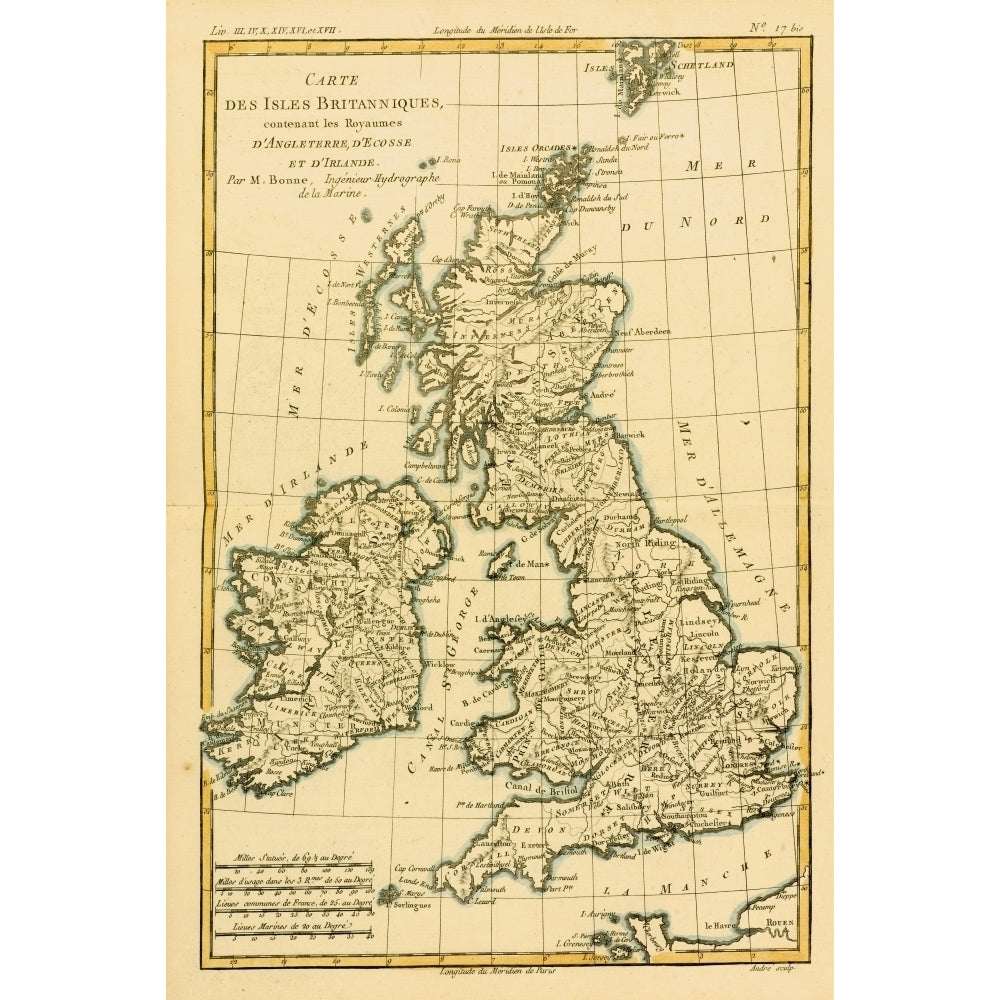 Map Of The British Isles Circa.1760. From _Atlas De Toutes Les Parties Connues Du Globe Terrestre By Cartographer Rig Image 2