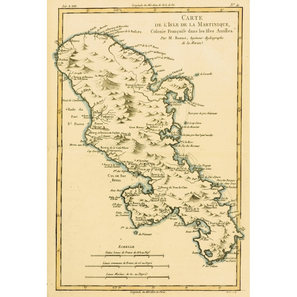 Map Of The Isle Of Martinique Circa. 1760. From _Atlas De Toutes Les Parties Connues Du Globe Terrestre By Cartographe Image 1