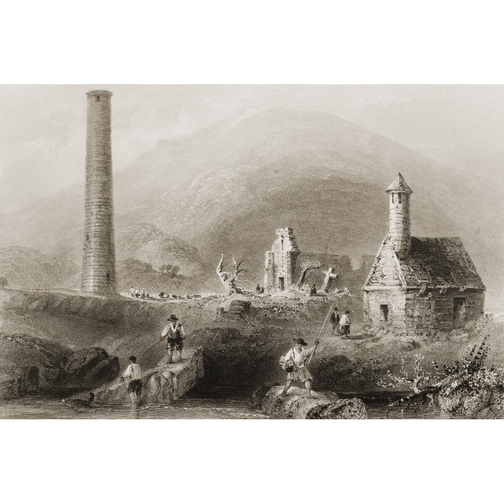 Round Tower Glendalough County Wicklow Ireland Drawn By WHBartlett Engraved By JCBentley From The Scenery And Image 1