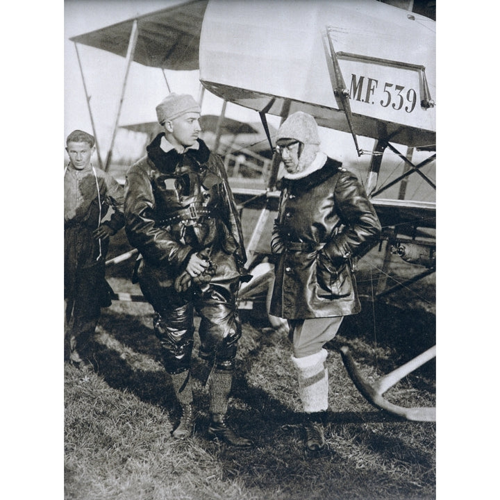 Italian Poet Writer Aviator Gabriele D Annunzio 1863 To 1938 Right During His Service With The Italian Air Force 24 x 32 Image 1