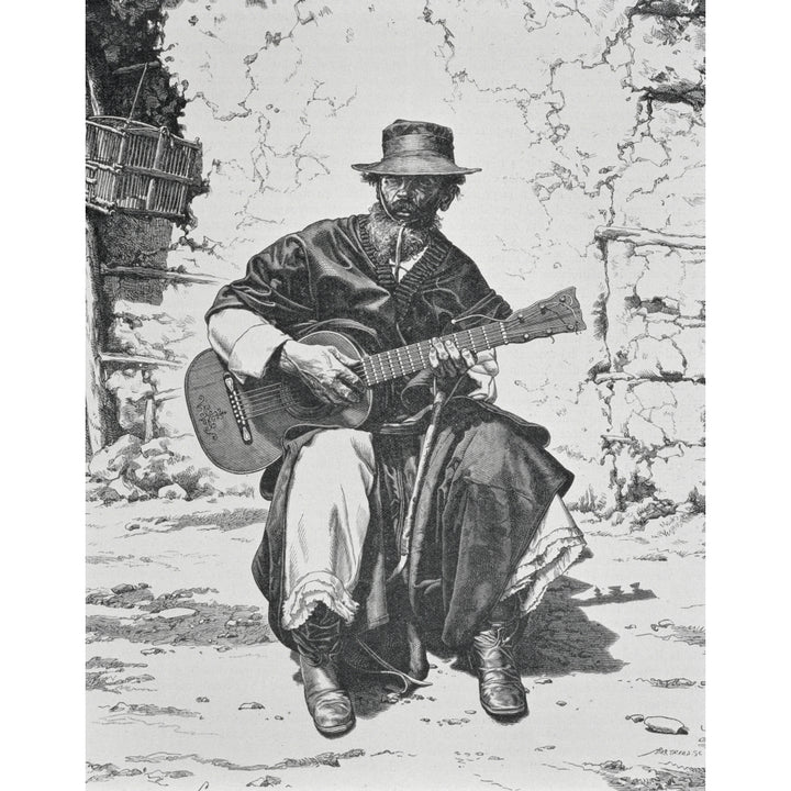 Argentina Gaucho Playing The Guitar Mid 19Th Century Engraving Poster Print Image 1