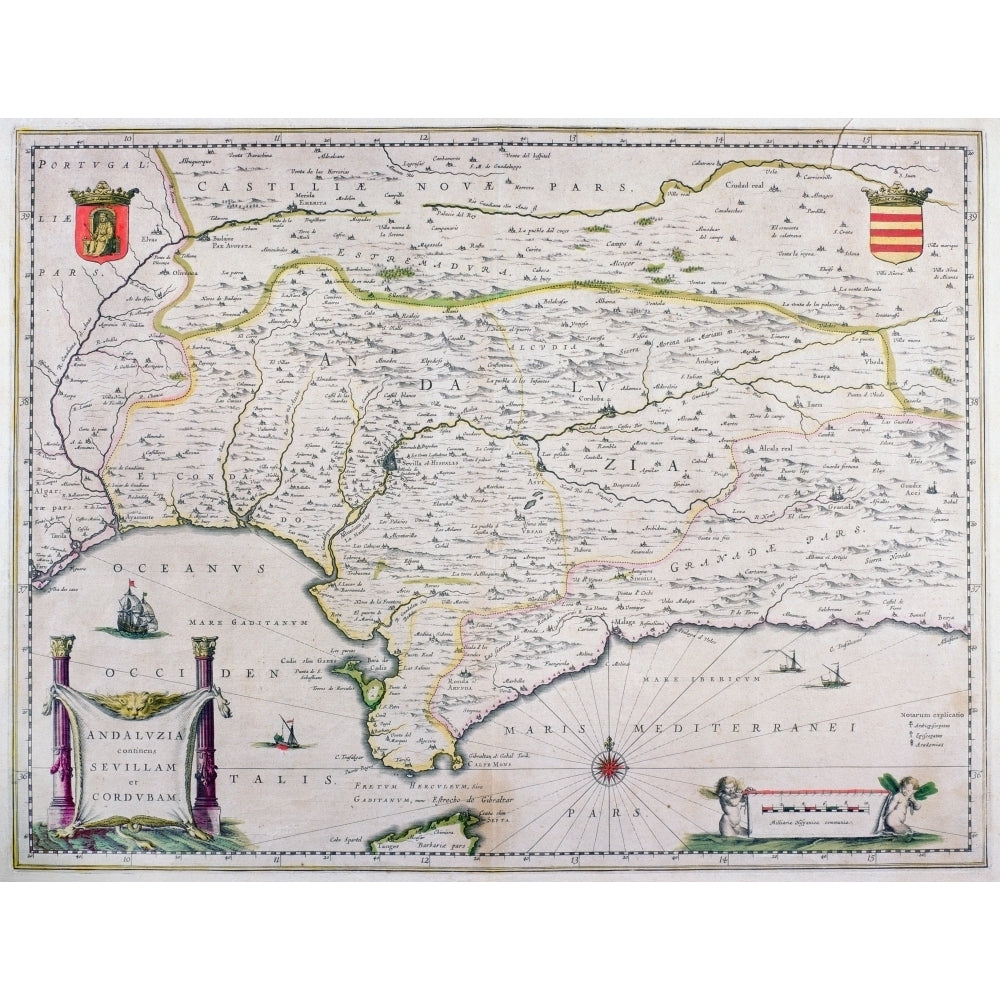 Map Of Andalusia Spain By Willem And Or Joannes Blaeu Published Amsterdam 1640 Poster Print Image 2