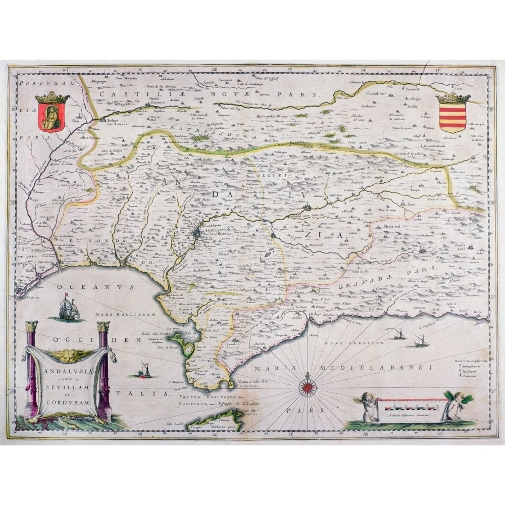 Map Of Andalusia Spain By Willem And Or Joannes Blaeu Published Amsterdam 1640 Poster Print Image 1