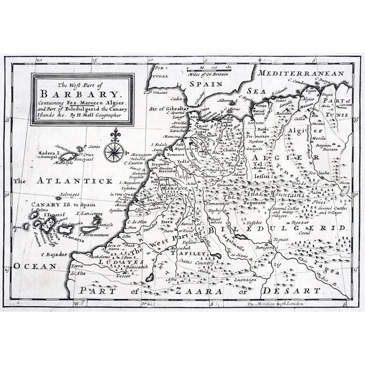 The West Part Of Barbary Containing Fez Marocco Algier And Part Of Biledulgerid The Canary Islands Etc Map From Circa 1 Image 1