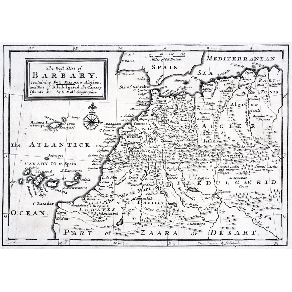 The West Part Of Barbary Containing Fez Marocco Algier And Part Of Biledulgerid The Canary Islands Etc Map From Circa 1 Image 2