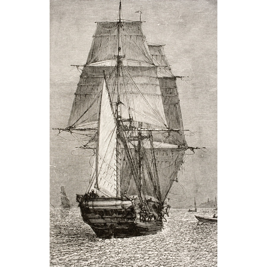 The Brig Hms Beagle From Journal Of Researches By Charles Darwin Published By Nelson and Sons 1890 Poster Print Image 1