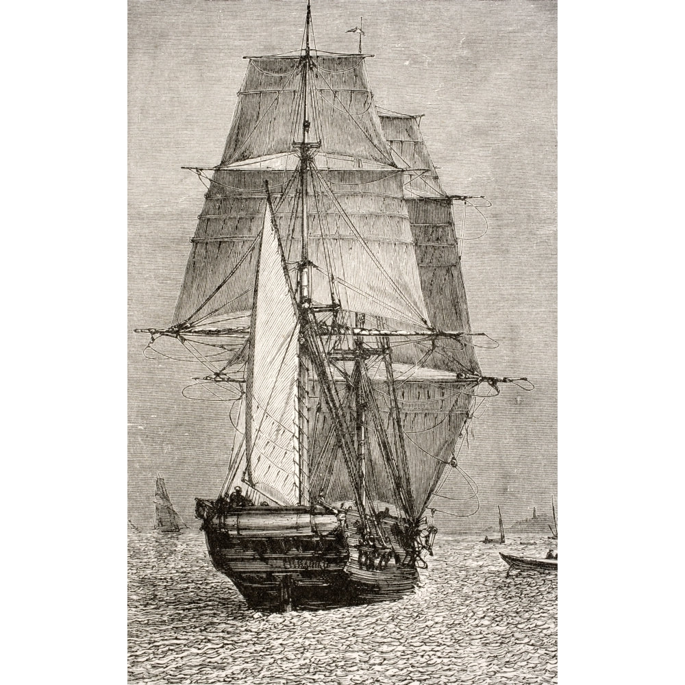 The Brig Hms Beagle From Journal Of Researches By Charles Darwin Published By Nelson and Sons 1890 Poster Print Image 2