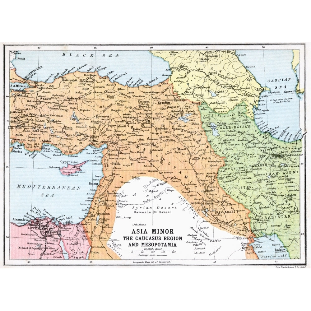 Map Of Asia Minor And Caucasus Region And Mesopotamia At Beginning Of First World War From The Great World War A Histor Image 1