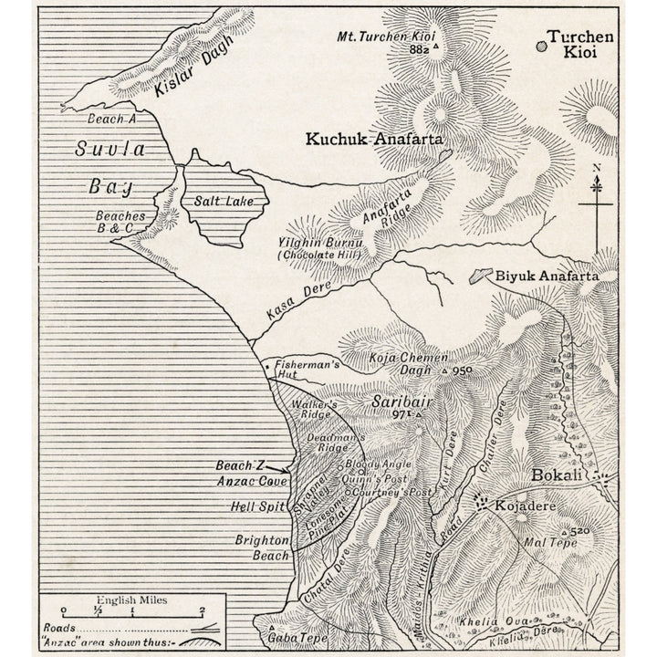 Map Showing Approximately The Semicircular Foothold Of Australians And Zealanders Above Anzac Cove July 1915 From T Image 1