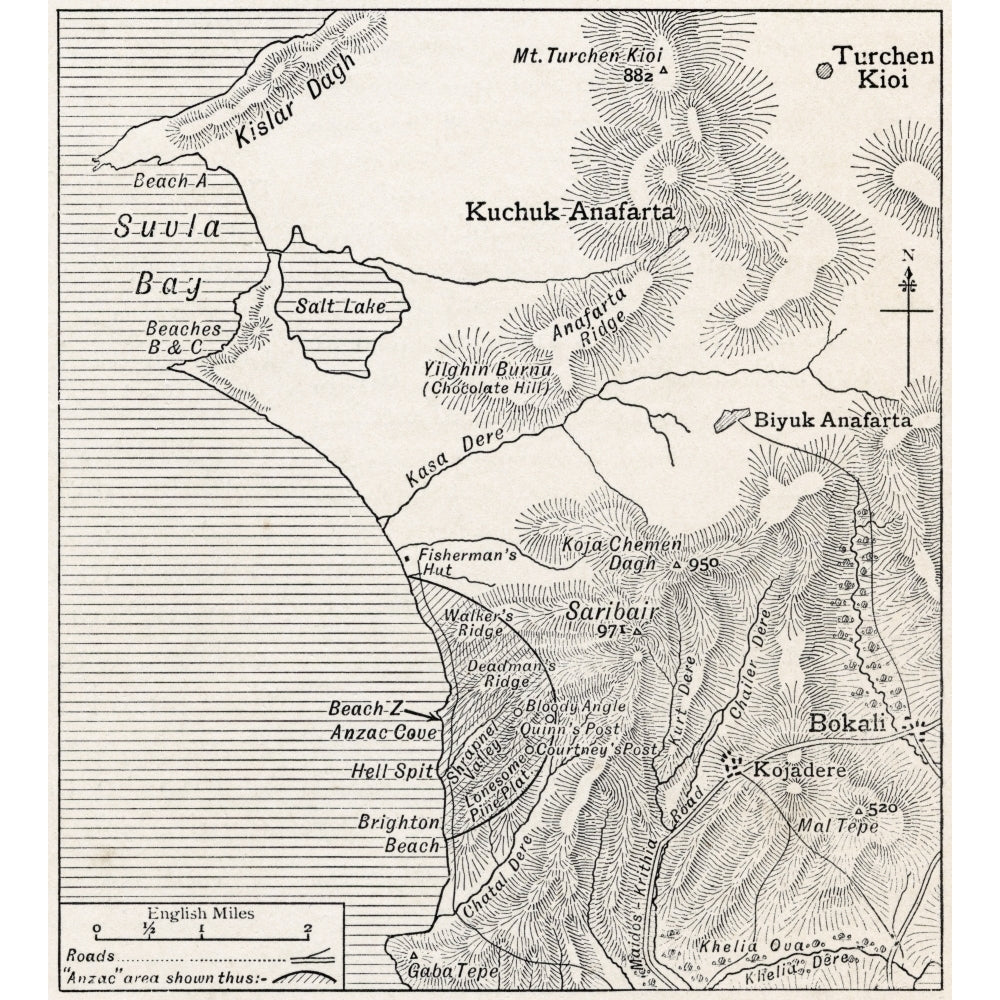 Map Showing Approximately The Semicircular Foothold Of Australians And Zealanders Above Anzac Cove July 1915 From T Image 2