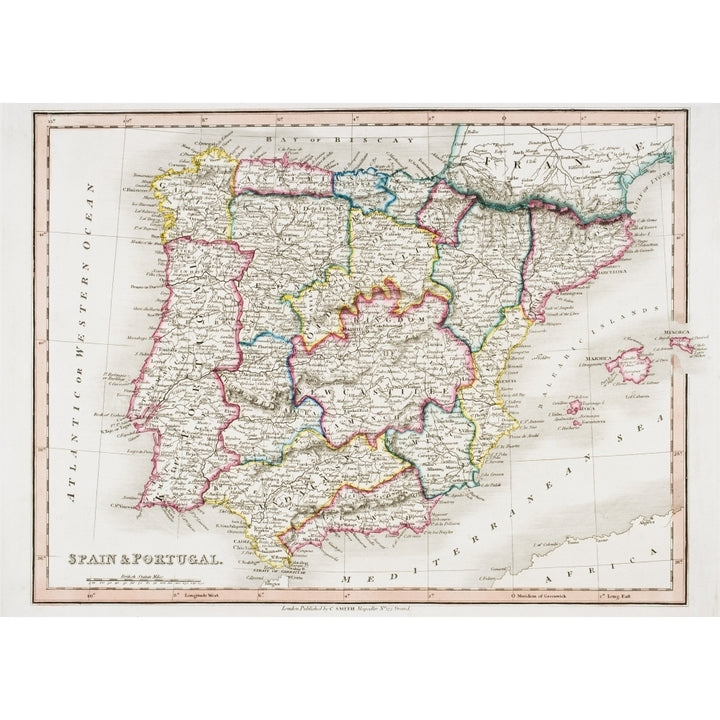 Map Of Spain And Portugal From Smiths General Atlas Published London 1850 By C. Image 1