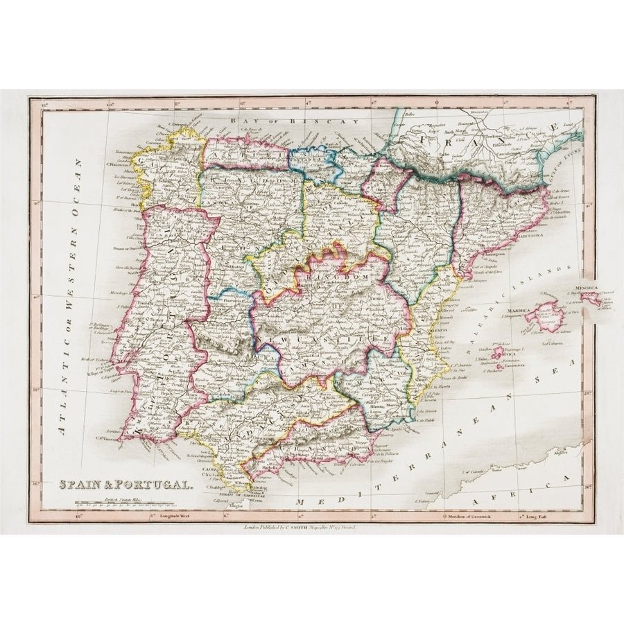 Map Of Spain And Portugal From Smiths General Atlas Published London 1850 By C. Image 1