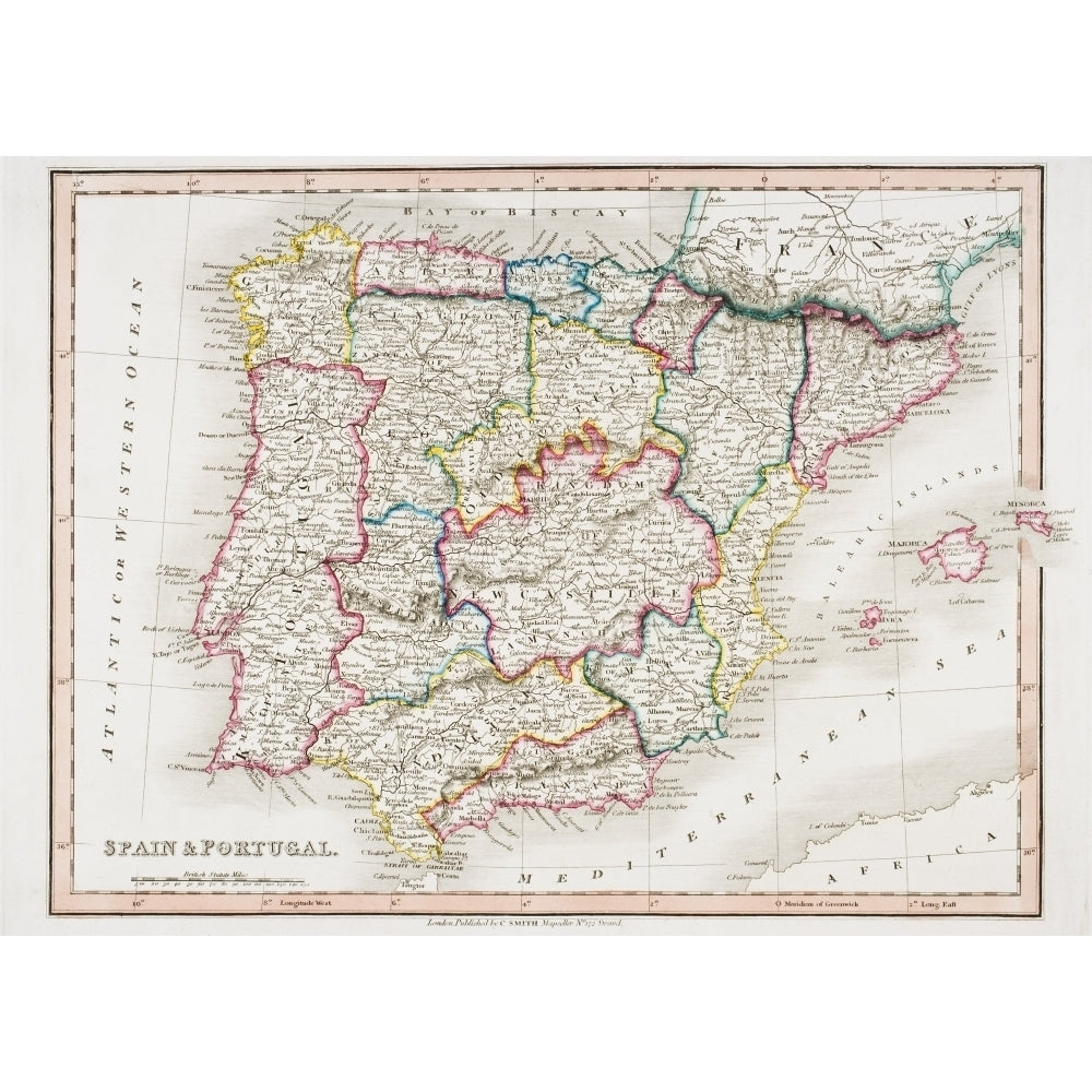 Map Of Spain And Portugal From Smiths General Atlas Published London 1850 By C. Image 2