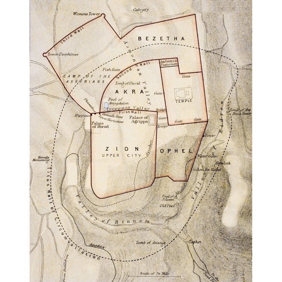 City Map Of Ancient Jerusalem From The Citizens Atlas Of The World Published London Circa 1899 Poster Print Image 1