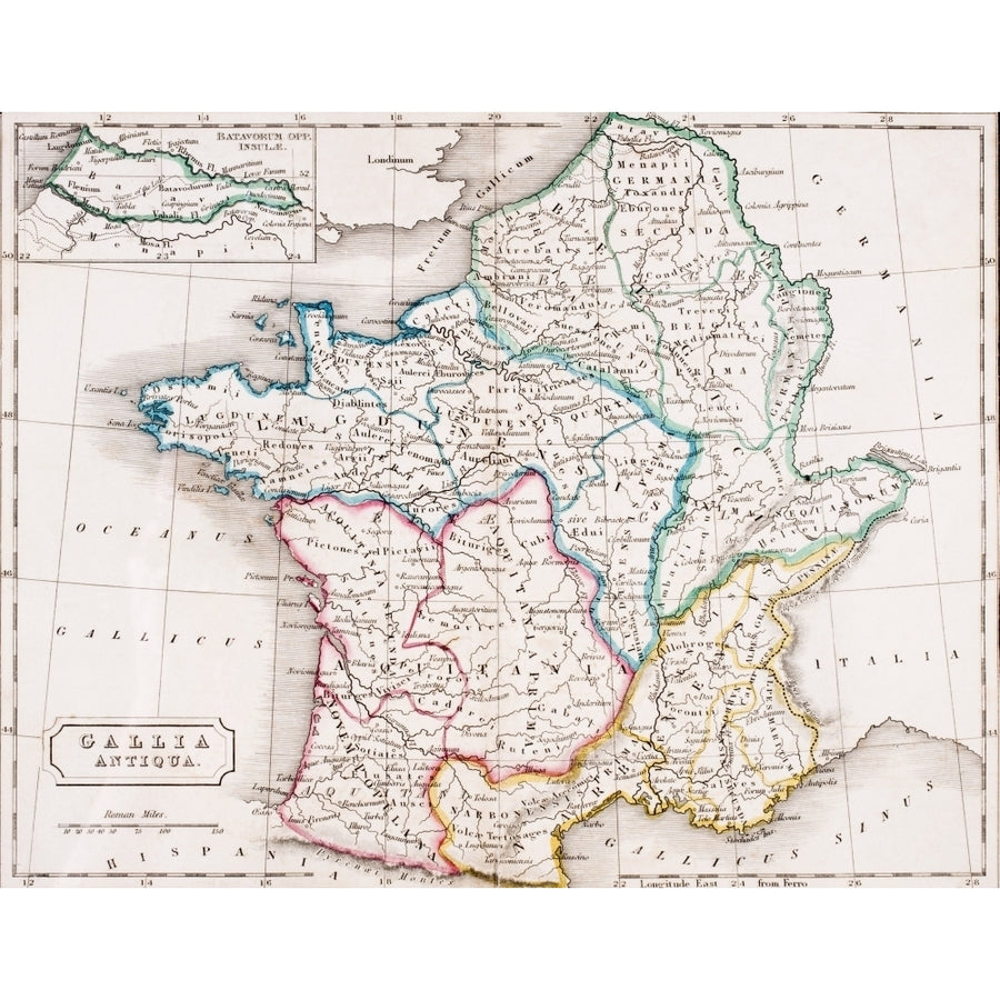 Map Of France Gallia Antiqua From The Atlas Of Ancient Geography By Samuel Butler Published London Circa 1829 by Ken Image 1