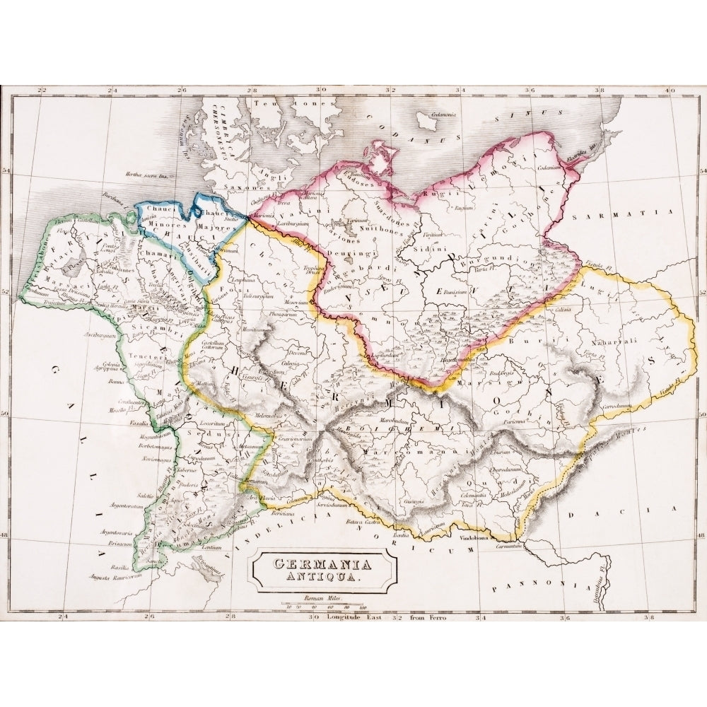 Map Of Germany Germania Antiqua From The Atlas Of Ancient Geography By Samuel Butler Published London Circa 1829 by Ken Image 1