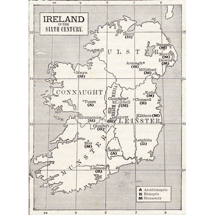 Map Of Ireland In The Sixth Century From The Book The Church Of England A History For The People Published C1910 12 x 17 Image 1