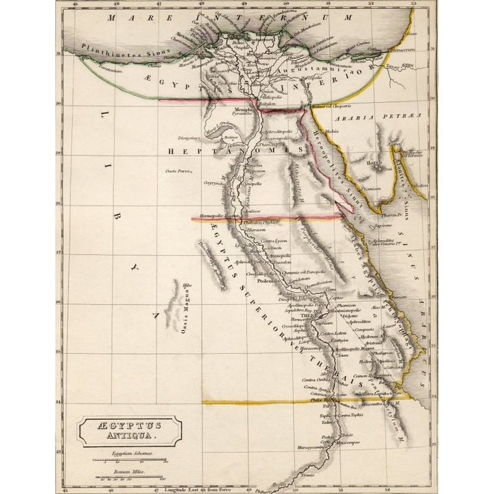 Map Of Egypt Aegyptus Antiqua Drawn And Engraved By Sydney Hall C.1826 Poster Print Image 1