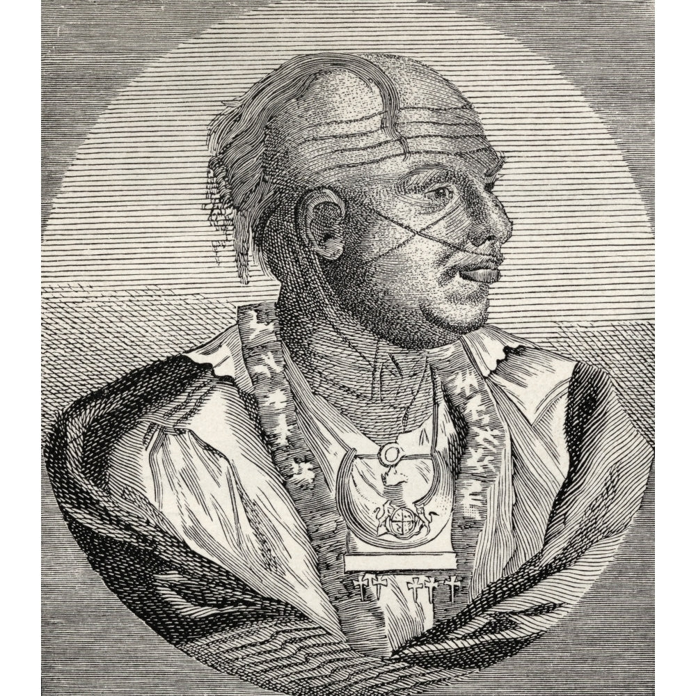 Outacite Ostenaco C1703 - C1780 Chief Of The Cherokees Engraving From An Old Print From The Book The Century Illustrated Image 1