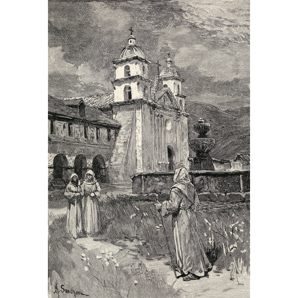 Fountain And Mission Santa Barbara California Engraving From The Book The Century Illustrated Monthly Magazine May To Oc Image 2