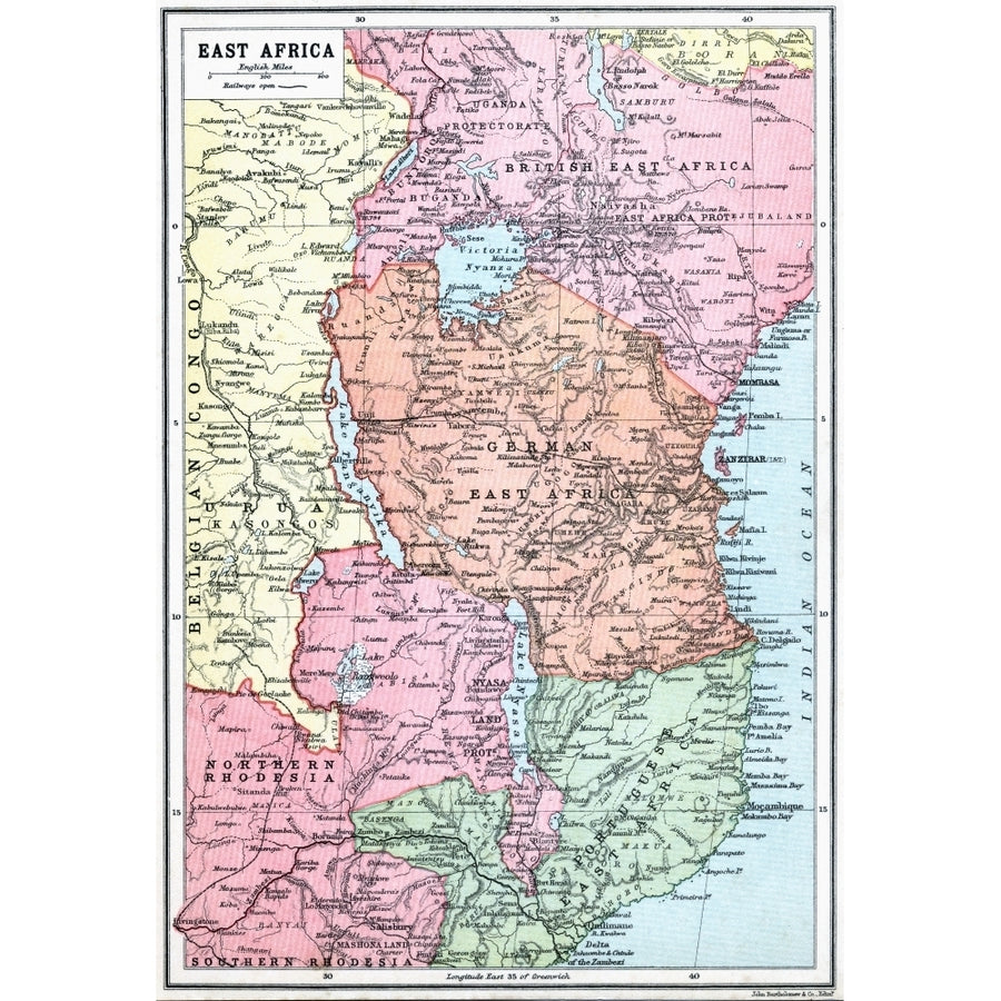 Map Of East Africa At Beginning Of First World War From The Great World War A History Volume Iii Published 1916 12 x 17 Image 1