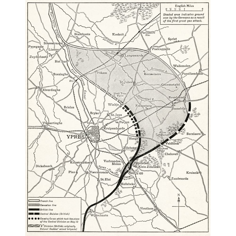 Map Showing The Ypres Salient Before And After The Second Battle Of Ypres April And May 13 1915 From The Great World Wa Image 1