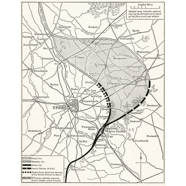 Map Showing The Ypres Salient Before And After The Second Battle Of Ypres April And May 13 1915 From The Great World Wa Image 1