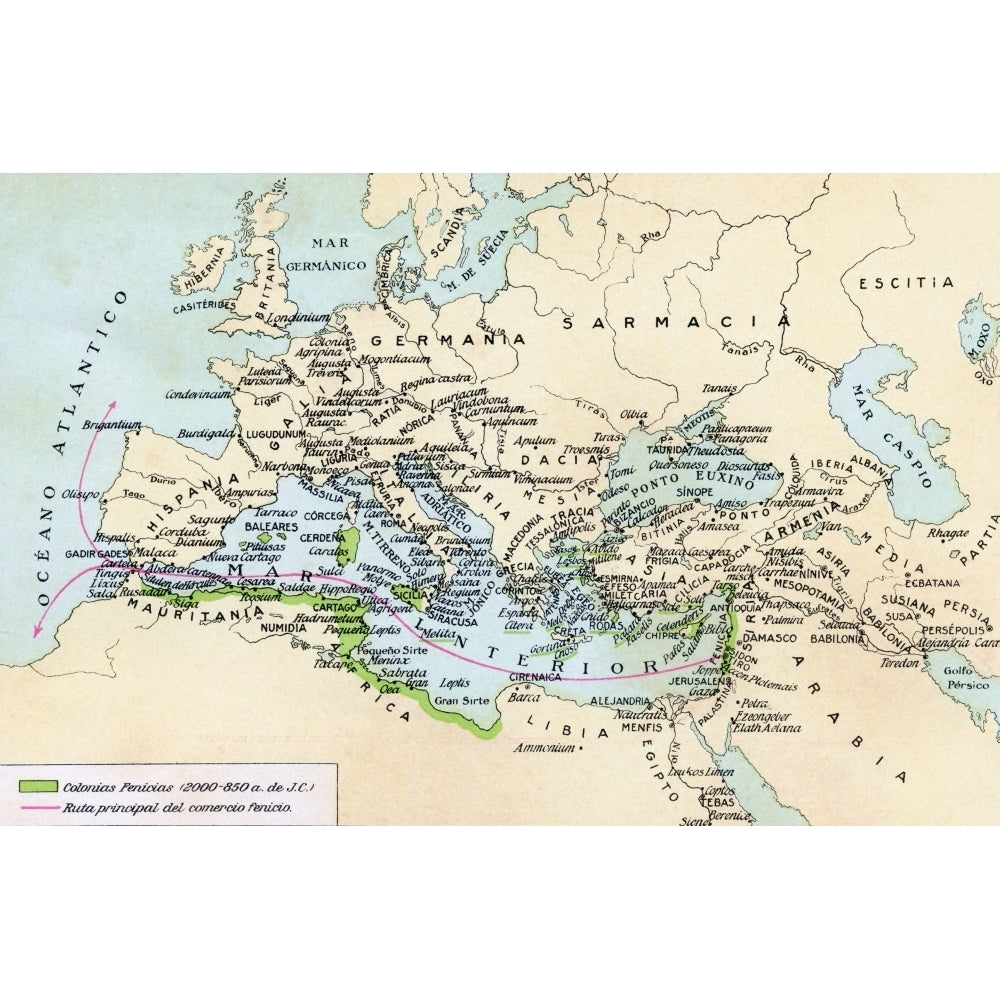 Phoenician Colonies And Area Of Influence In The Mediterranean 200 To 850 B.C. Image 1