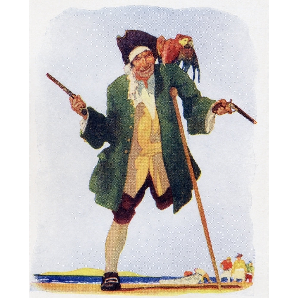 Long John Silver. From The Book Treasure Island By R.L. Stevenson. Thomas Nelson and Sons Edition C.1930. Print Image 2