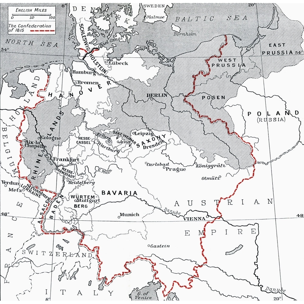 Map Of Germany In 1815. From The Book Europe In The Nineteenth Century An Outline History Published 1916 Image 1