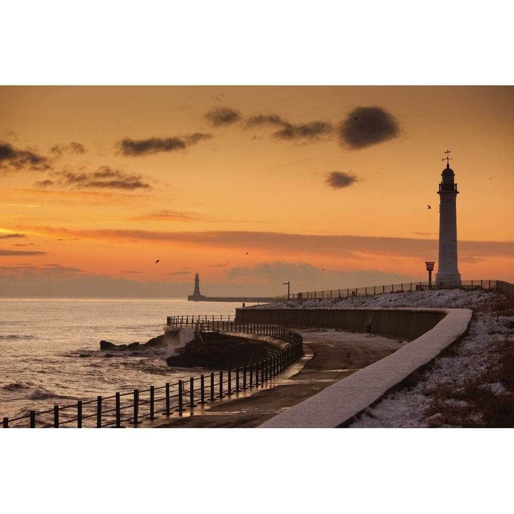 Sunderland Tyne And Wear England; A Lighthouse Along The Coast In The Winter Poster Print Image 1