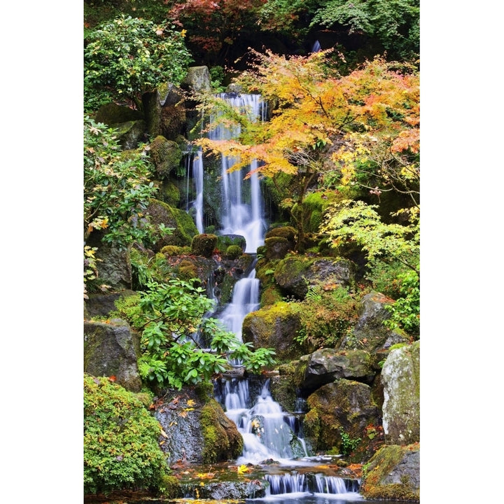 Portland Oregon United States Of America; A Waterfall In The Portland Japanese Garden In Autumn Poster Print Image 1